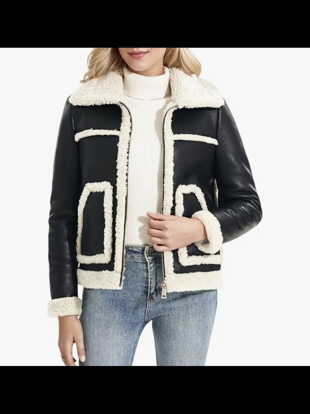 DIASHINY Faux Shearing Fur/Faux Leather Winter Coat #1285